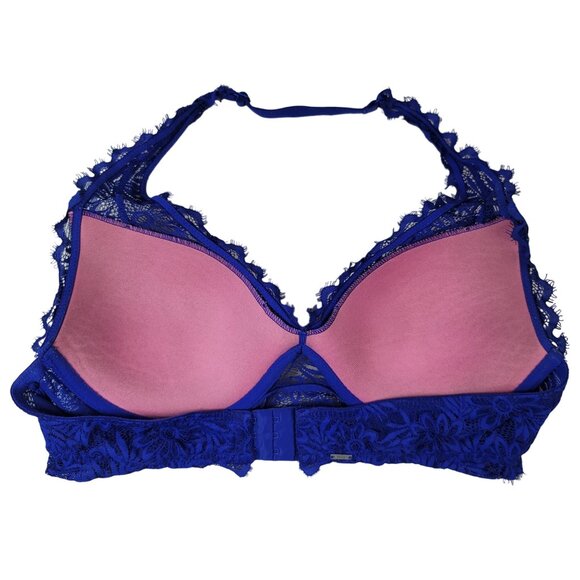 Victoria's Secret PINK Lace Bralette Bra Blue Large C Lightly Lined Underwire - Picture 5 of 12